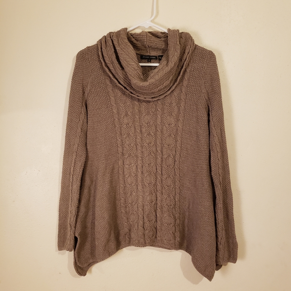 Jeanne Pierre Small Cable Knit Cotton Sweater Tan Brown